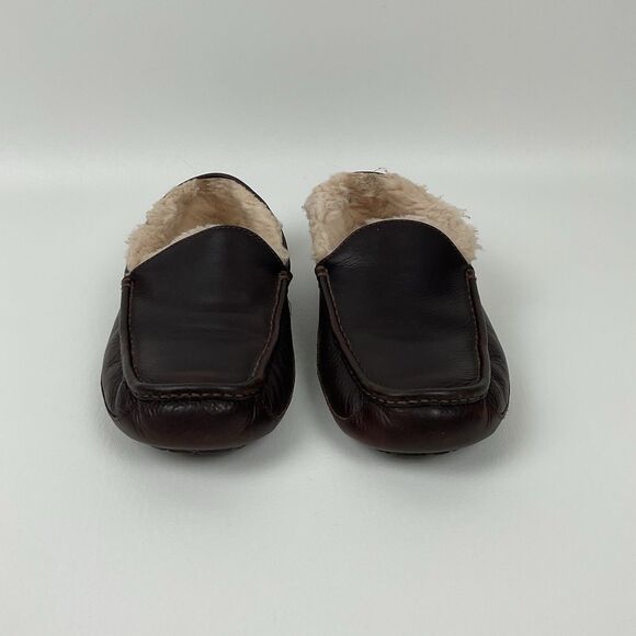 Ugg Ascot Men’s 9 Leather Shearling‎ Lined Moccasin Slippers Brown main image 10